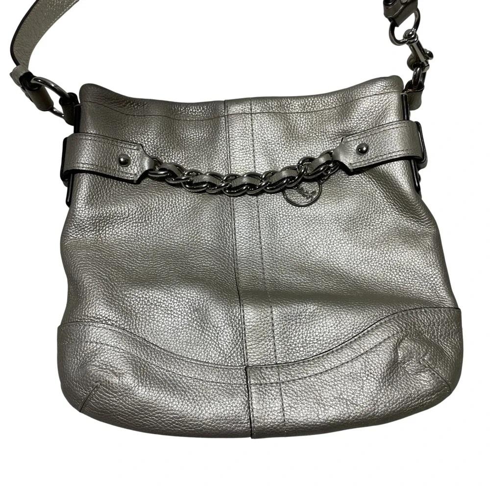 Coach Chain Duffle Bag in Silver Metallic Pebbled‎ Leather C1275 F19722